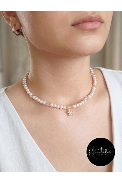 glactuca craft Royal Luna Pink Glass Pearl and Steel Flower Pendant |   Aesth...