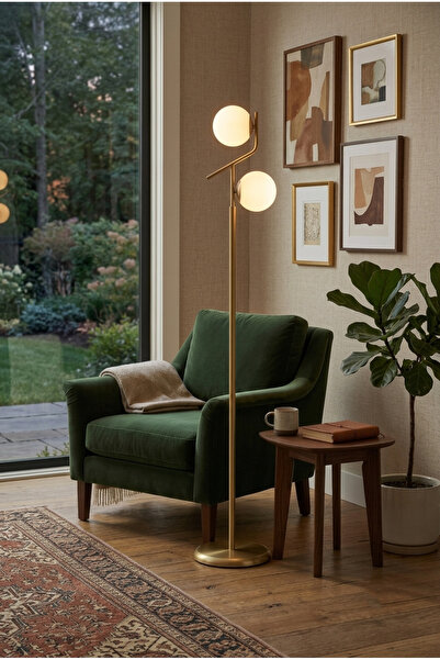 Apliqa Velar Eskitme Beyaz Camlı Modern Tasarım Metal Lambader