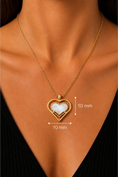 ömay takı Heart Zircon 212L Steel Chain Necklace