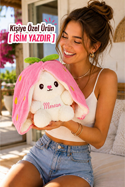 HARİKA PELUŞ FABRİKASI [ İSİM YAZDIR ] Kişiye Özel İsim Baskılı Çilek Tavşan ...