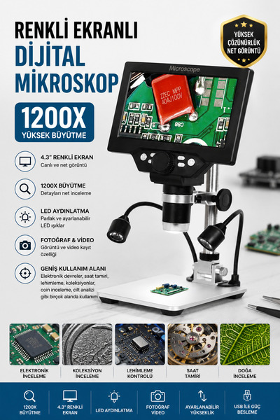 Genel Markalar Renkli Ekranlı Dijital Mikroskop 1200X