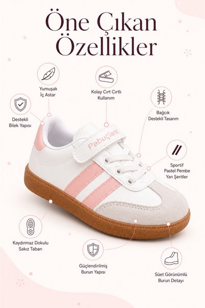 Pabuçland Unisex Girls Boys Retro Sneaker Velcro Light Sole Casual Sports Shoes