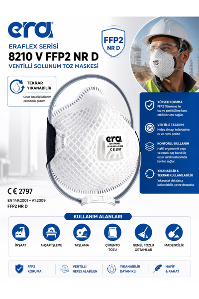 ERA 8210 V FFP2 NR D Ventilli (Tekrar Yıkanabilir) Eraflex Serisi Solunum Mas...