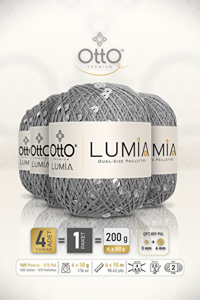Otto لوميا - ترتر رمادي-فضي متوسط (9414) - عبوة من 4 قطع × 90 متر/50 جرام - ق...