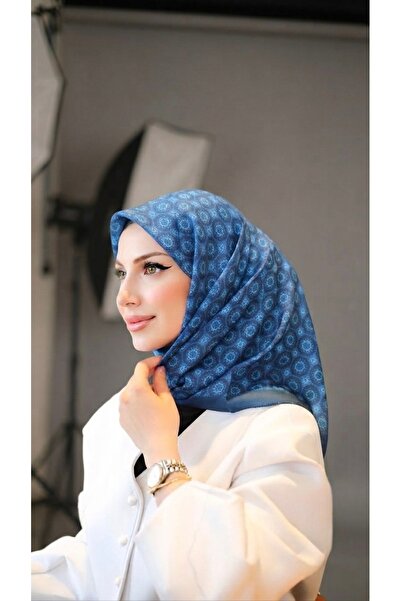YILDIZ SCARFS Mosaic Pattern Imported Cotton Scarf - Navy Blue