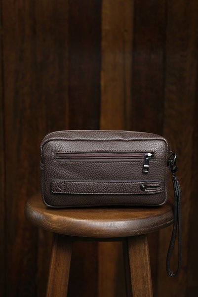 en deri Men's Brown Luxury Hand and Bracelet Belt Portfolio Clutch Bag
