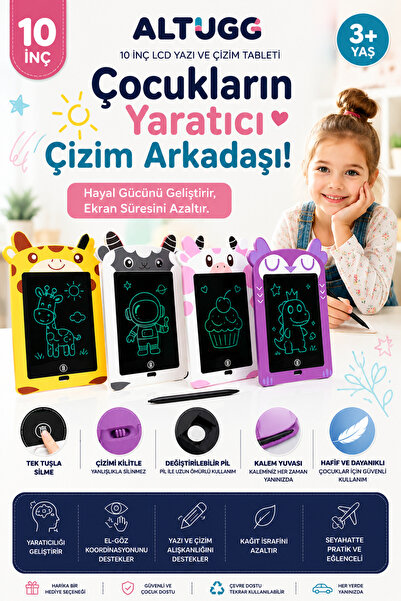 Genel Markalar Tasarım Figürlü LCD Dijital Yazı Tahtası Çizim Tableti 10 inç