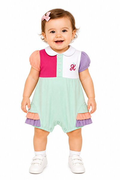 Chicsy Baby بذلة صيفية ملونة بياقة بولو للفتيات الصغيرات قطن بذلة قصيرة للأطف...