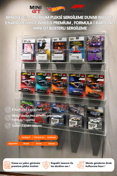 Minoleo 5’li Premium Kapaklı Pleksi Diecast Mini Gt Formula Kartonetli Sergil...