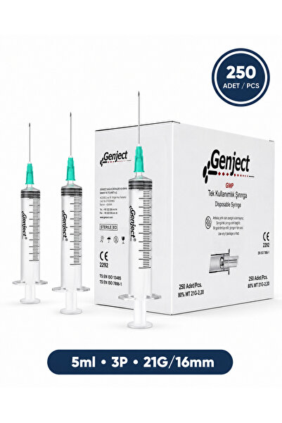 Genject 05 ml. , 3 Parçalı , 21G (0.82mm.), 16mm, Açık Yeşil İğneli Şırınga, ...