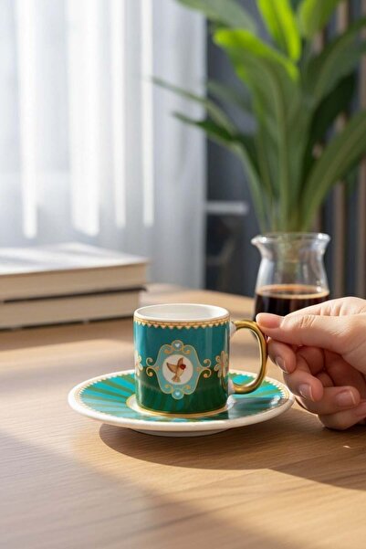 Onedekor 6'lı Royal Green Sohoo Bird Kahve Fincanı