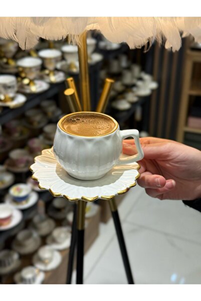 Onedekor 6 Kişilik Daisy Flora Beyaz Kahve Fincanı