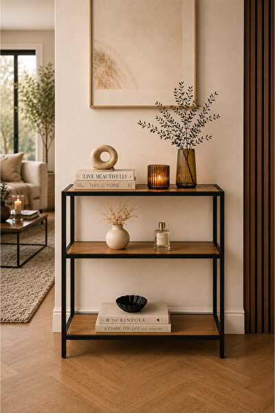 Trendmiz Bestwood 3 Raflı Metal Ahşap Dresuar / Çok Amaçlı Raf – 85x70x33 cm