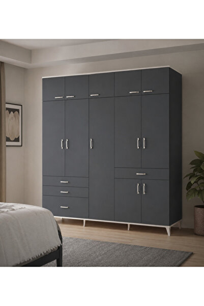 Dienni Hyperion Gardırop 11 Raflı 4 Çekmeceli 2 Askılı Giysi Dolabı 220x44x24...