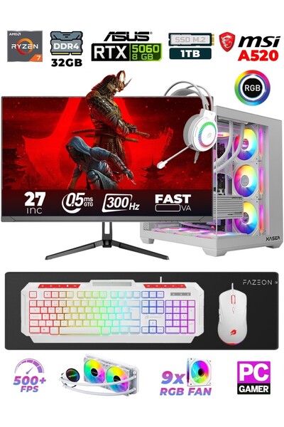 XASER Sword X55 Ryzen 7 5700X 32GB 1TB M.2 SSD 8GB RTX5060 27" 300Hz Sıvı Soğ...