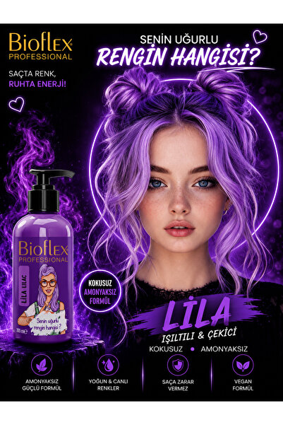 Bioflex Amonyaksız Lila Mor Renkli Saç Boyası 250 ml Kokusuz Su Bazlı Lilac H...