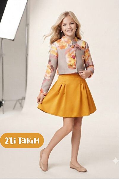 Hilal Akıncı Kids Girl's Floral Patterned Padded Crop Jacket Design Collet De...