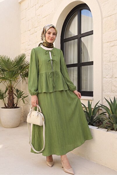 Modamorfo Set kimono crinkle cu mâneci legate în față și fustă elastică - Ver...