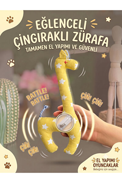 El Yapımı Çıngıraklı Bez Zürafa Bebek Oyuncağı - Uyku Arkadaşı (35 cm)