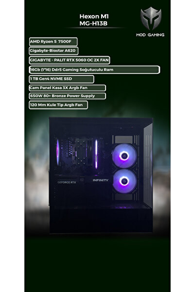 MOD GAMING Hexon MG-H13B Amd Ryzen 5 7500F | RTX5060 | 16GB Ram | 1 Tb SSD Oy...