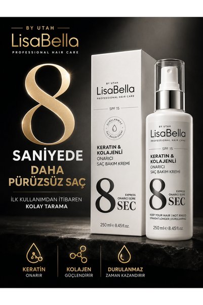 BY UTAH LİSA BELLA Durulanmayan Saç Kremi Keratin & Collagen 250 ml 👉 "Kabarmayı Önleyen" Ekstra Dolgunlaştırıcı Restorative Hair Care