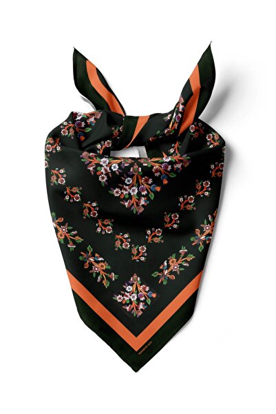 Vissona Violla B21 Kadın Siyah Çiçek Desenli 50x50 Bandana DG01579-22