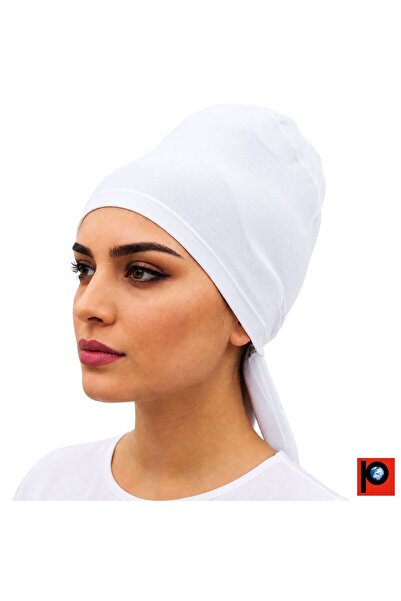 PAKER GİYİM Women's White Color Stitched Combed Cotton Bonnet Scarf Shawl Hij...