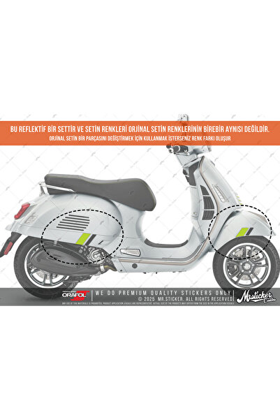 Bay Etiket STS68 Reflektif Yeşil Füme Set Vespa GTS Super Tech 300 Uyumlu Yan...