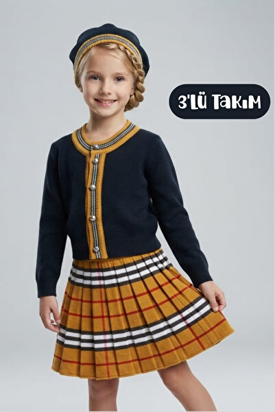 Hilal Akıncı Kids Djevojački kardigan od pletiva sa okruglim izrezom Prugasto...