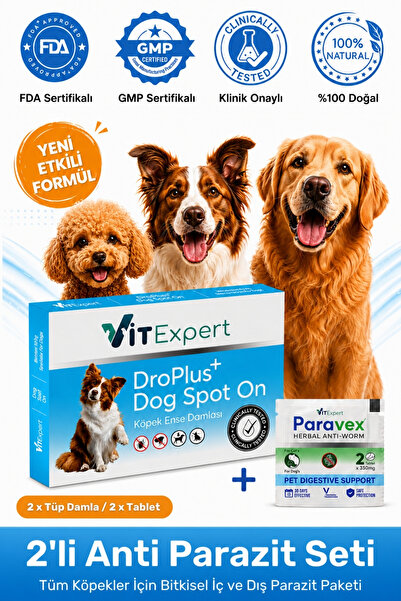 Vitexpert 2'li Set Köpek İç Dış Anti Parazit Tüm Kediler İçin Bitkisel 2 Daml...