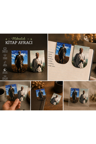Pagos Yayınları Ataturk 2-Piece Magnetic Bookmark (4X6 CM/350 GRBIRD MAT SELE...