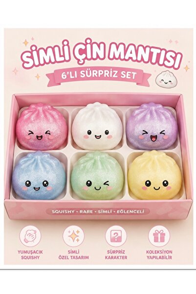 Genel Markalar Elvt Çin Mantısı Dumpling Squishy Simli Sürpriz Renkli 6' lı K...