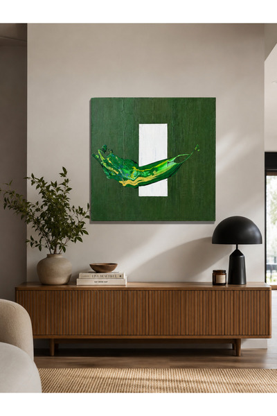 ELZI ATÖLYE El Yapımı Modern Soyut Yeşil Akrilik Kanvas Tablo – 50x50 cm – Çe...