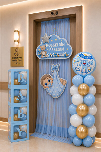 HAPPYLOOPPARTY Σετ διακόσμησης πόρτας δωματίου Blue Hospital Baby Boy Baby Sh...