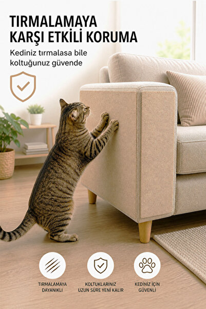 Arnee Keçe Kedi Koltuk Tırmalama Koruyucu 40x50cm Bej Yapışkanlı Mobilya Tırmalama Önleyici Koruma Halısı