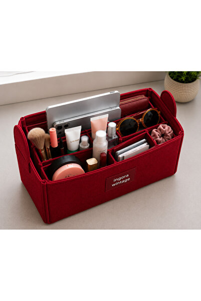 Ingora Wintage Çantai İçi Organizer 27x15x12 Kırmızı 2 Özel Tasarım
