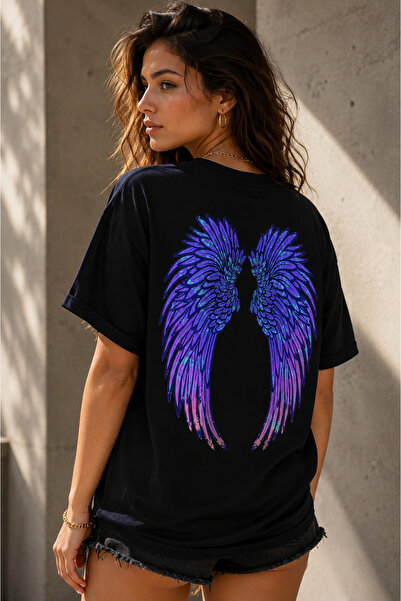 Clothify Unisex Large Size Purple Wing Printed Cotton Crew Neck Short Sleeve ...