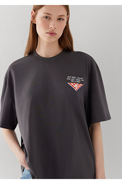 Mavi Slogan Printed Anthracite T-Shirt Boxy Fit 1613899-83620