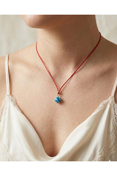 BHCL Red String Necklace, Turquoise Asymmetric Necklace, Steel Pendant Neckla...
