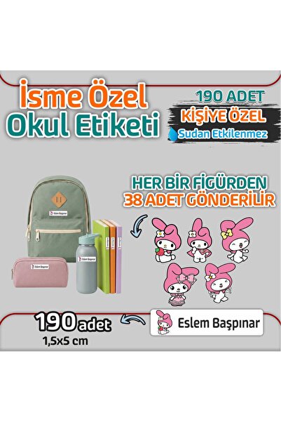 Kapbirhediye Okul Etiketi Isme Özel Kalem Defter Etiketi Sevimli Kedi 2 Temal...