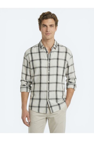Kip Μπεζ oversized Fit Υφαντό Casual Πουκάμισο