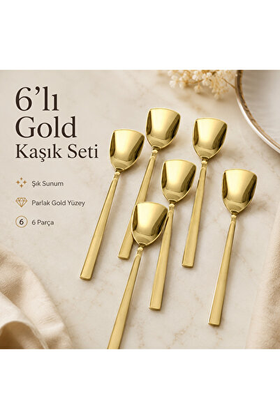 DMR LİFE Osiris 6'lı Dondurma Tatlı Kaşığı Seti | Parlak Gold | 18/10 Paslanm...