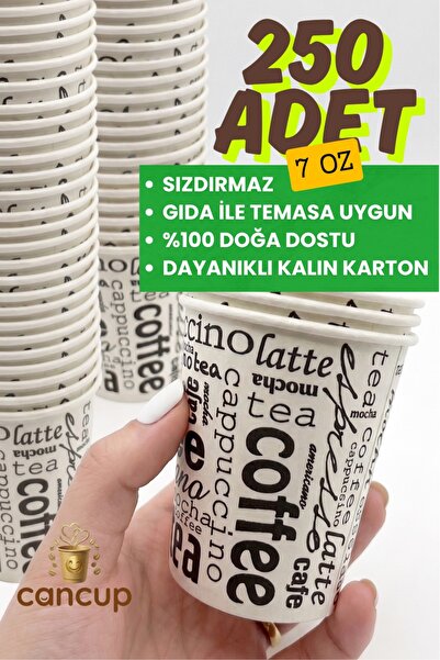 250 Adet 7 OZ Karton Bardak Ekonomik Paket Tek Kullanımlık Kağıt Bardak Sıcak & Soğuk Uyumlu
