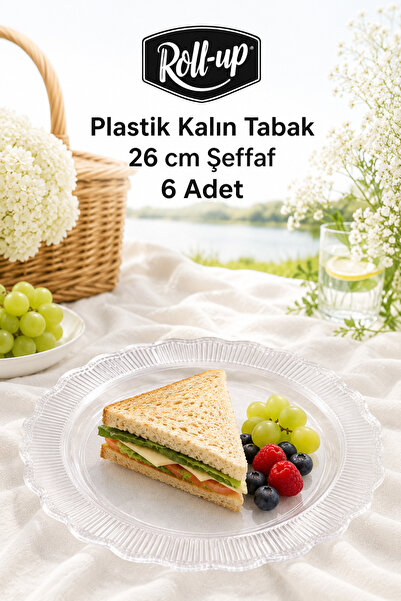 Roll-Up Plastik Kalın Tabak Büyük 26 cm Şeffaf 6 Adet
