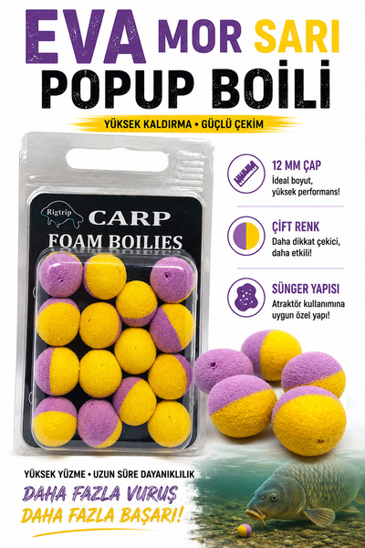 sr sazanrig 12 Mm Eva(yüzen) Sünger Popup Boili Mor Sarı Yapay Yem ( 15 Adet)