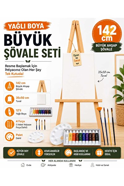 O&S Oyun ve Sanat Eğlen-Üret Şövale Yağlı Boya Resim Başlangıç Seti - Tuval R...