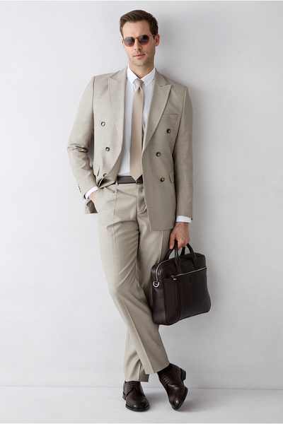 Kiğılı 7 Drop Slim Fit Pointed Collar Wool Double Breasted Suit