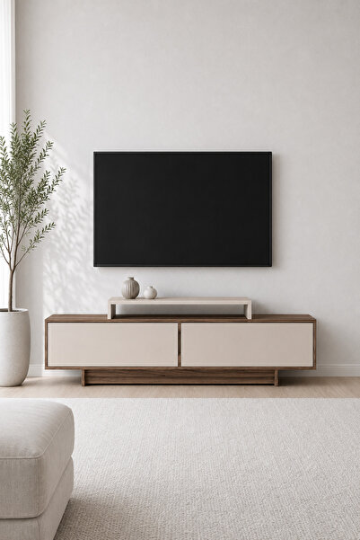 ARNETTİ Grasyas 180 cm TV Sehpası Ceviz Bej | 2 Kapaklı Modern TV Ünitesi ve ...