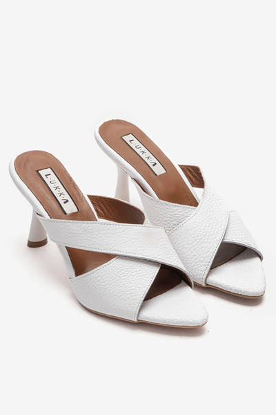 by selvi Lukka Shoes Genuine Leather Mila Women's White Cross-Heeled Slippers