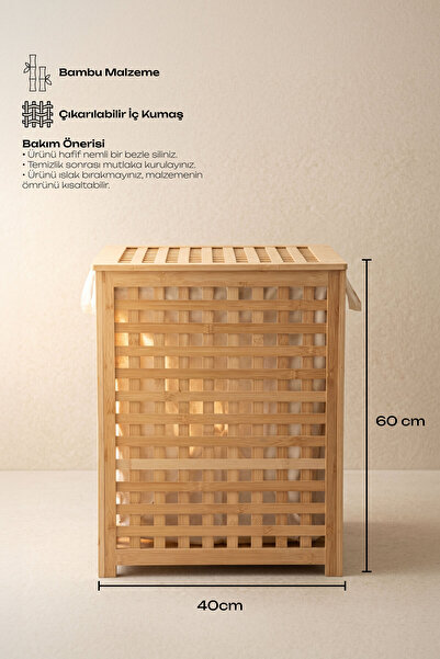 Perotti Bobbio Big Bambu Çamaşır Sepeti 60x40 cm Natural